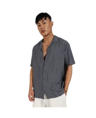 Campus Sutra Men's Ash Grey Embroidered Twist Shirt