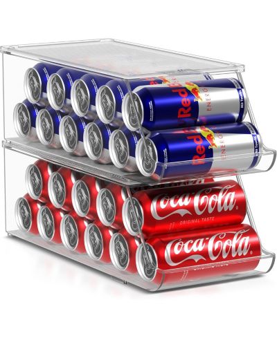 Sorbus Skinny Soda Can Organizer for Refrigerator - Slim Can Holder Drink Dispenser for Fridge - Soda Can Organizer for Fridge, Pantry, Kitchen Organization and Storage (Set of 2)