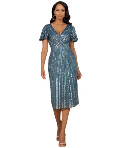 LARA Women's Beaded Midi Dress with Flutter Sleeves