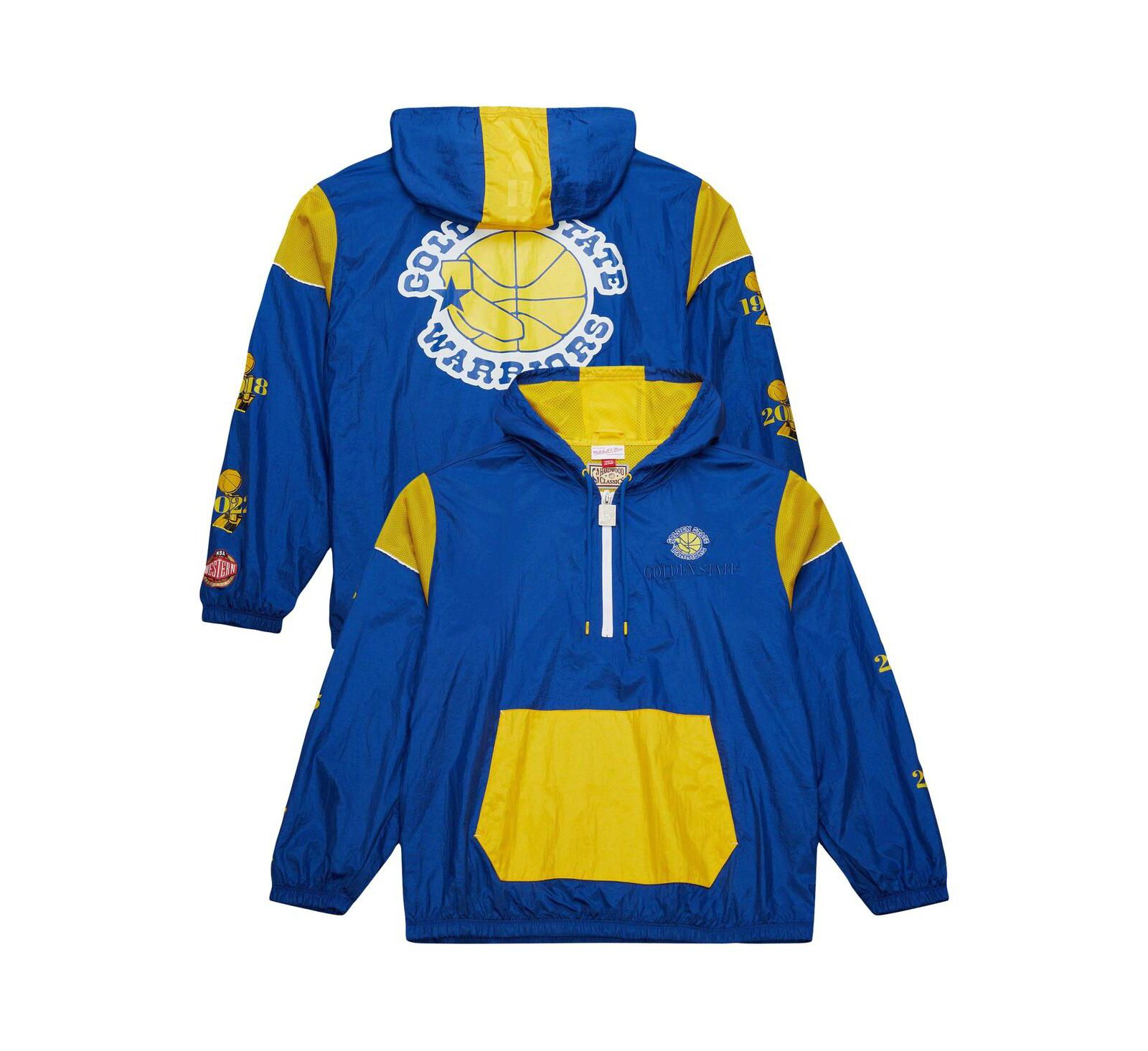 Mitchell & Ness Men's and Women's Royal Golden State Warriors Hardwood Classics Team OG 3.0 Anorak Half-Zip Windbreaker Jacket