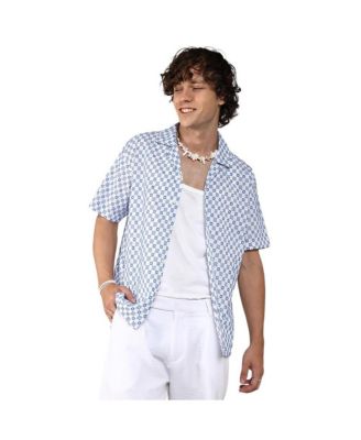Campus Sutra Men's Chalk White & Prussian Blue Embroidered Checkered Shirt