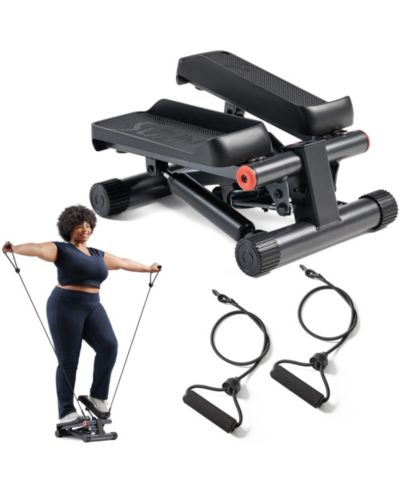 Sunny Health & Fitness Mini Stepper, Low-Impact Stair Step Cardio Equipment with Resistance Bands, Performance Digital Monitor