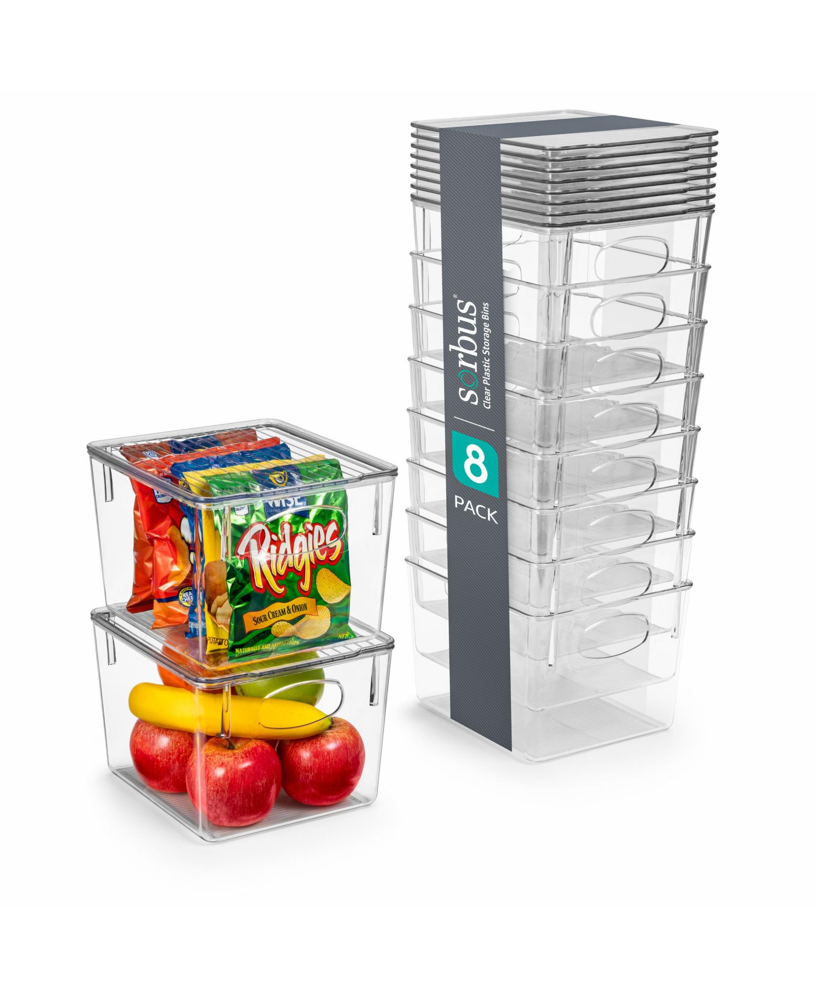 Sorbus 8-Pack Medium Clear Acrylic Storage Bins with Lids