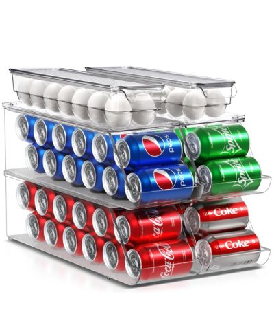 Sorbus Can & Egg Holder Set - 4 Stackable Can Dispenser Holds 12 Cans Each & 2 Egg Holders with Lid holds 14 eggs for Fridge, Pantry, BPA-Free