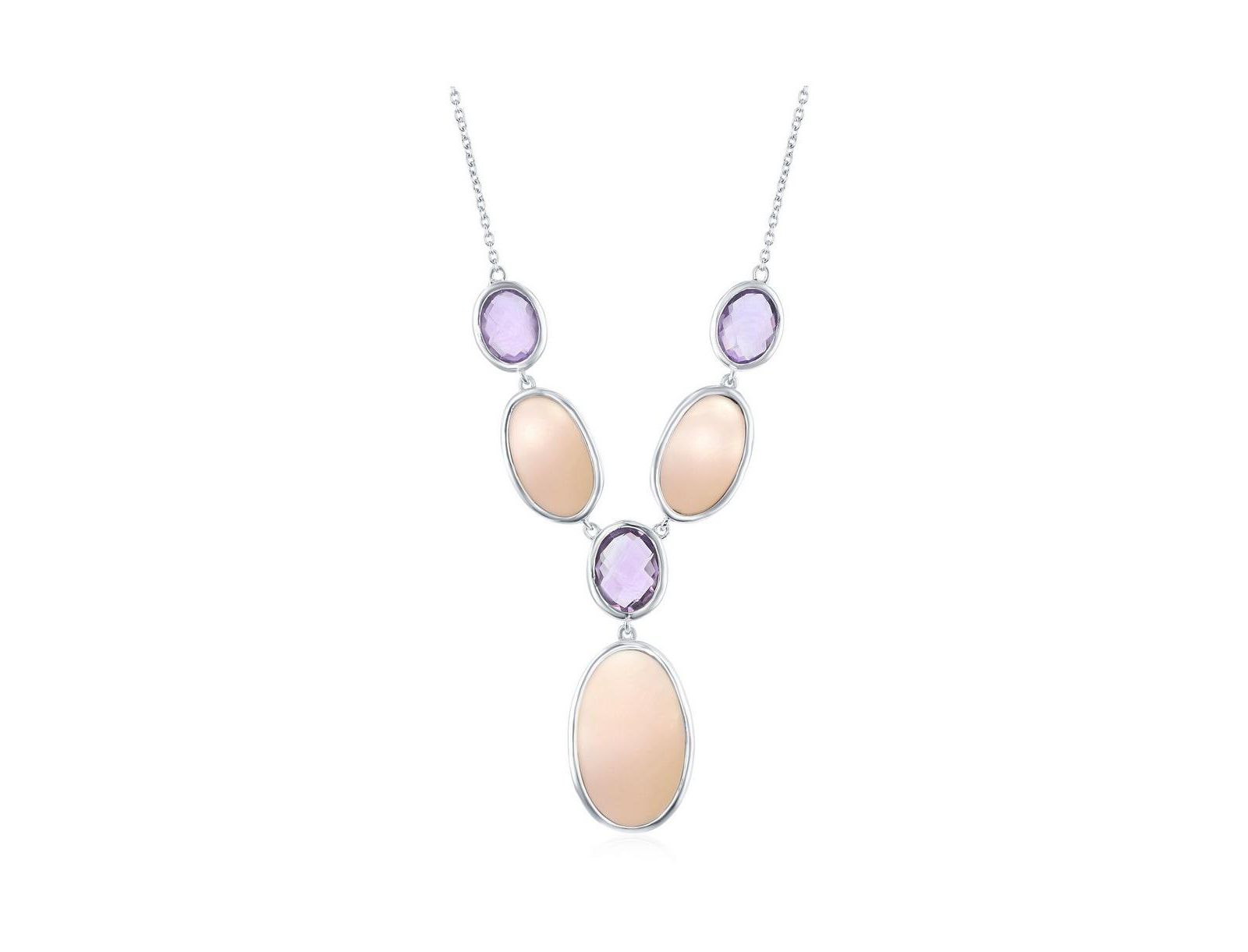 Simona Sterling Silver Alternating Oval Amethyst & Pink MOP Y Necklace