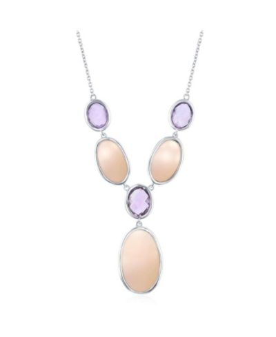 Simona Sterling Silver Alternating Oval Amethyst & Pink MOP Y Necklace