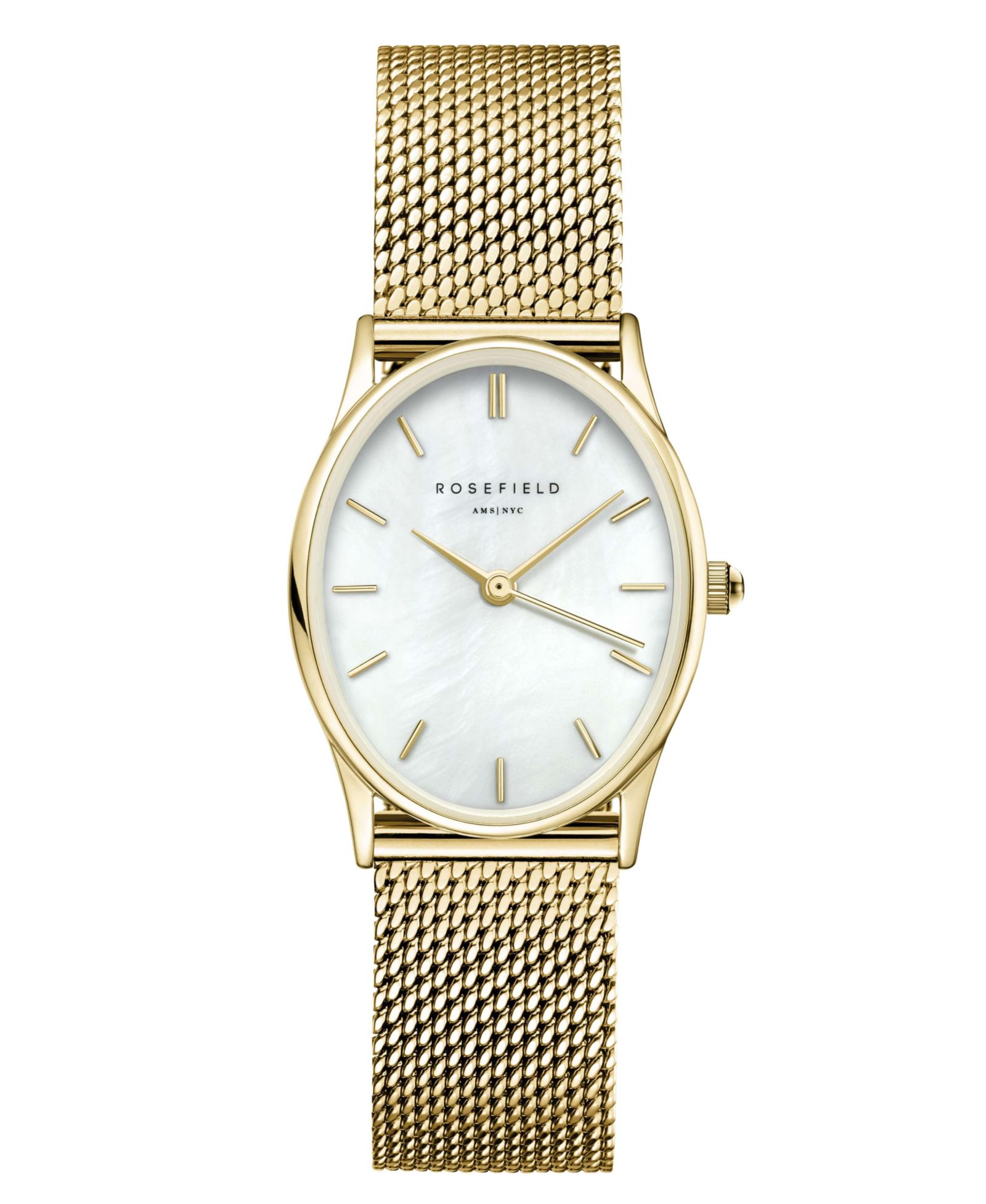 ROSEFIELD Oval Women's Gold Tone Stainless Steel Mesh Bracelet Watch 29mm