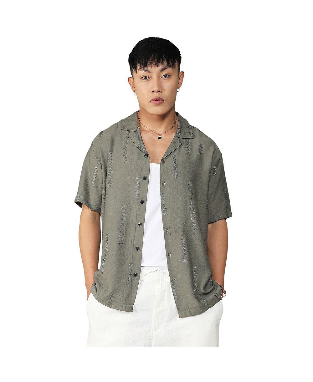 Мужская рубашка Campus Sutra Olive Green Embroidered Twist