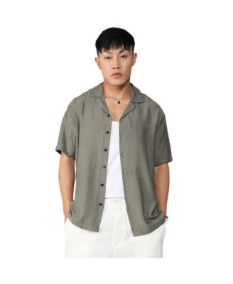 Campus Sutra Men's Olive Green Embroidered Twist Shirt