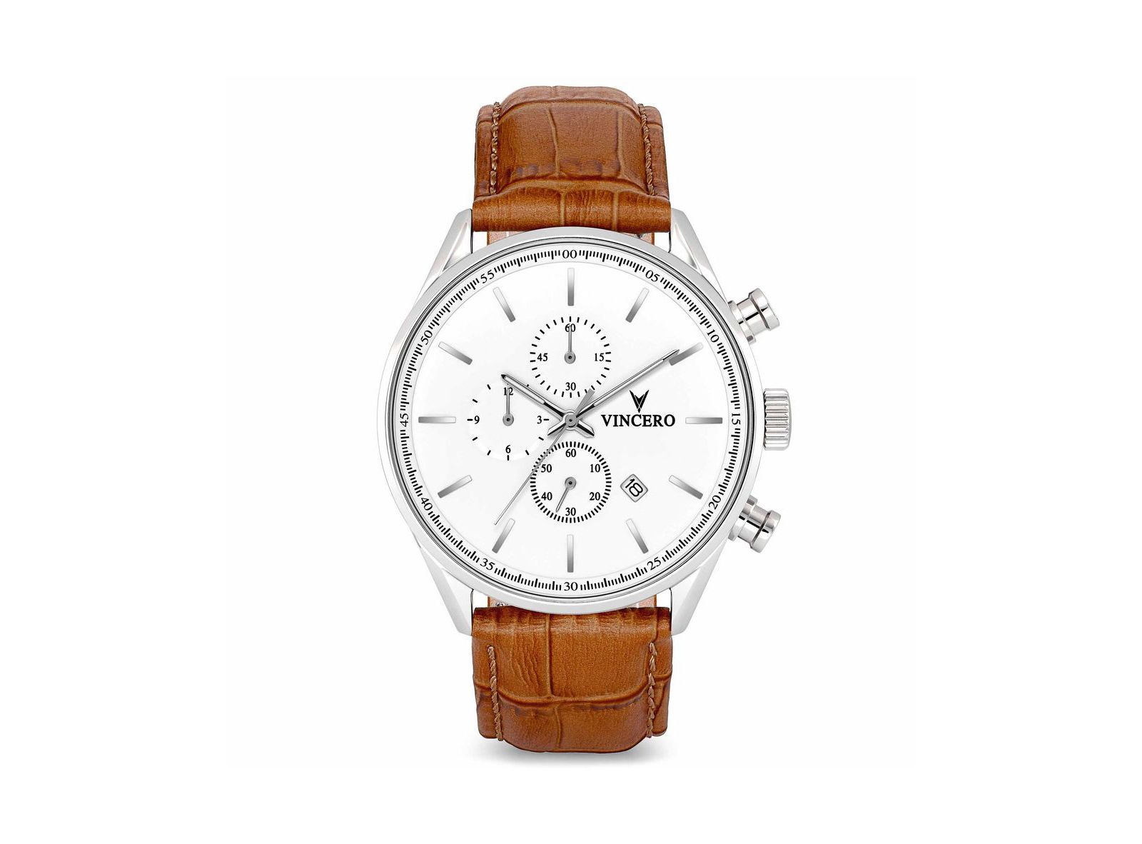 Vincero Silver Men's Chrono S2 40mm Chronograph Italian Leather Strap Watch