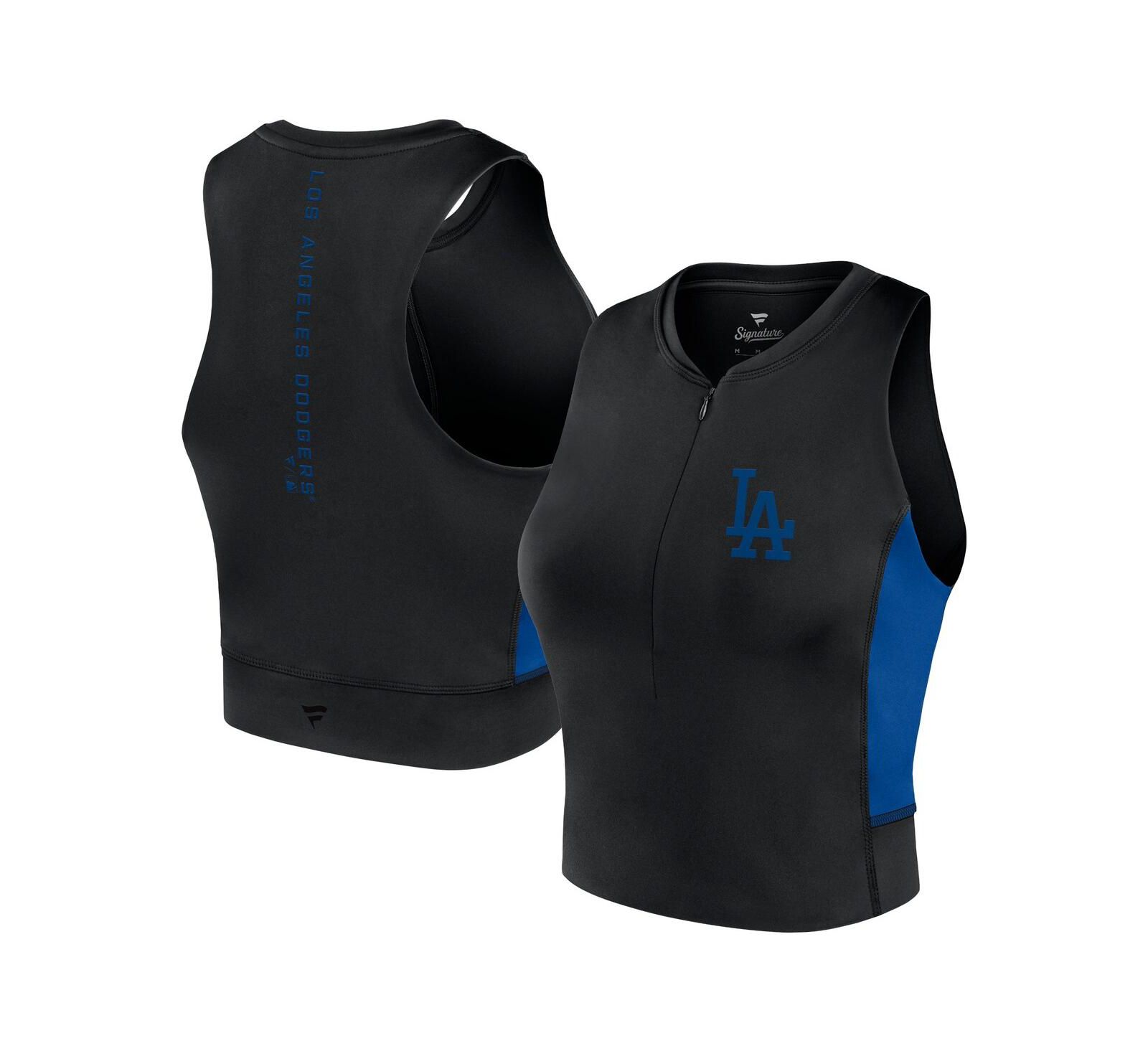 Женский майка Fanatics Black Los Angeles Dodgers Studio Half-Zip Fitted Gym