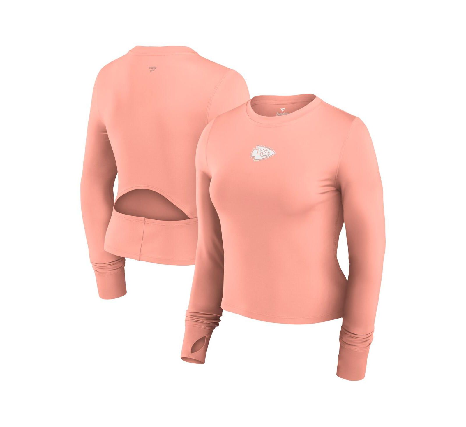Женский спортивный топ Fanatics Coral Kansas City Chiefs Studio Fitted Long Sleeve