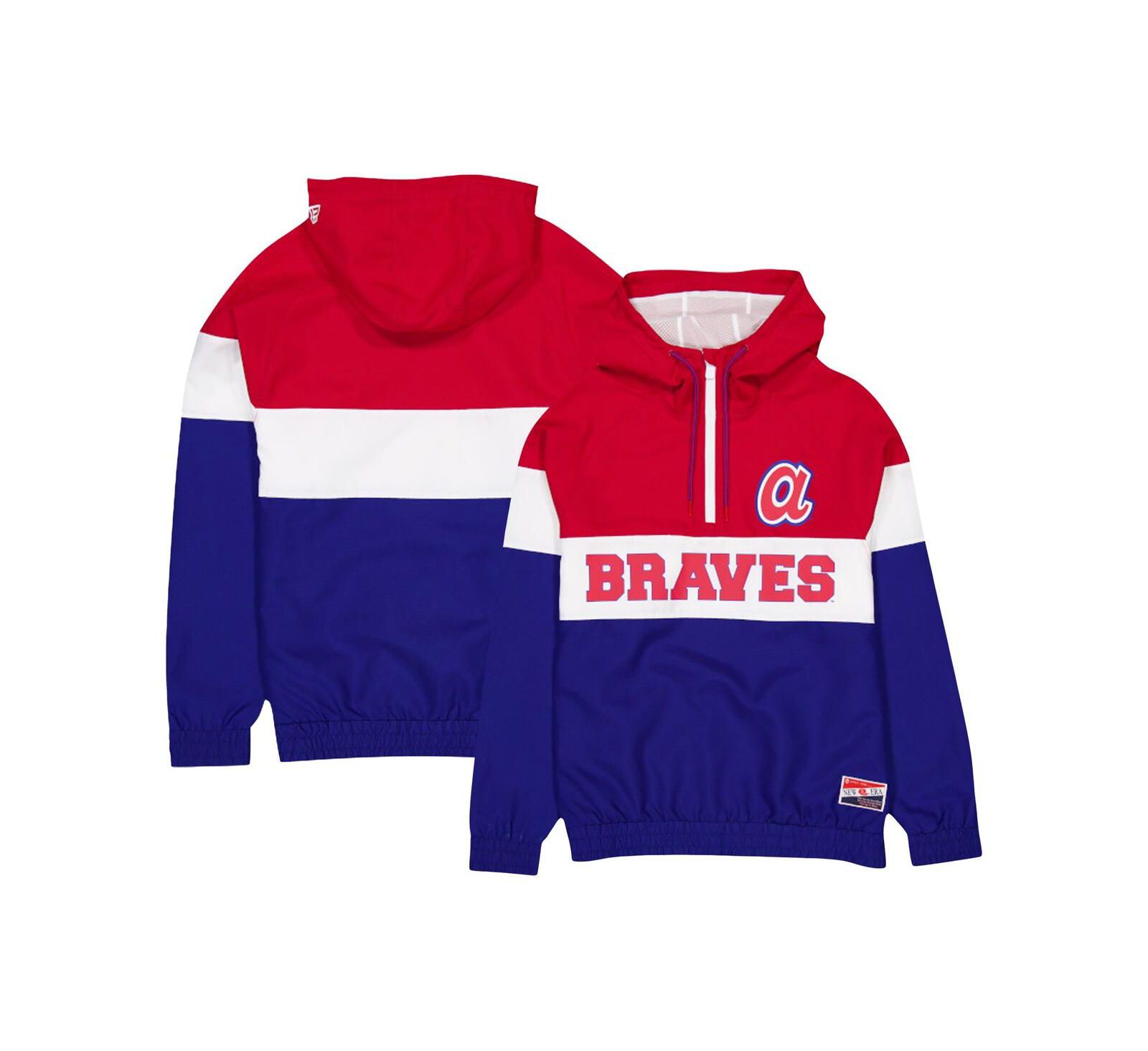 New Era Men's Blue Atlanta Braves Ripstop Raglan Quarter-Zip Hoodie Windbreaker Jacket