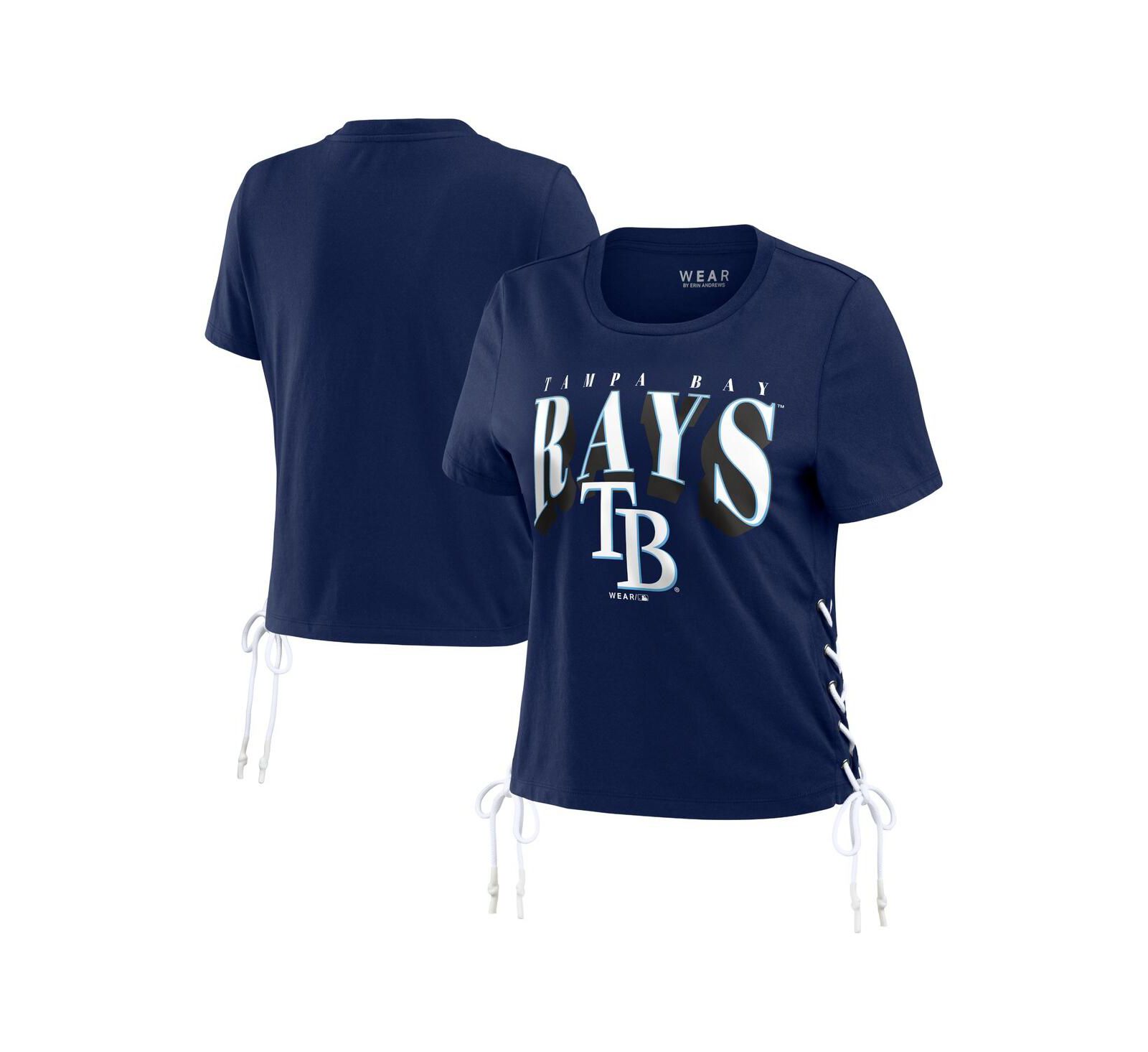 Укороченная футболка WEAR by Erin Andrews Tampa Bay Rays с завязками по бокам, темно-синяя, Женская