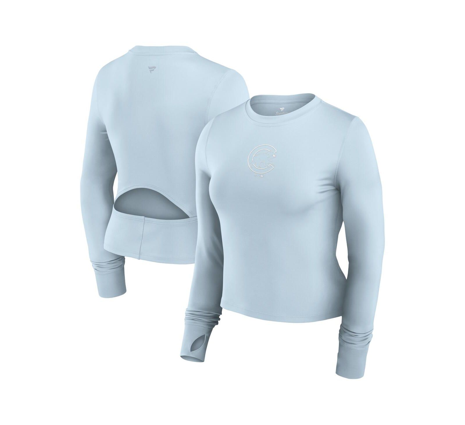 Женский спортивный лонгслив Fanatics Light Blue Chicago Cubs Studio Fitted Gym Top