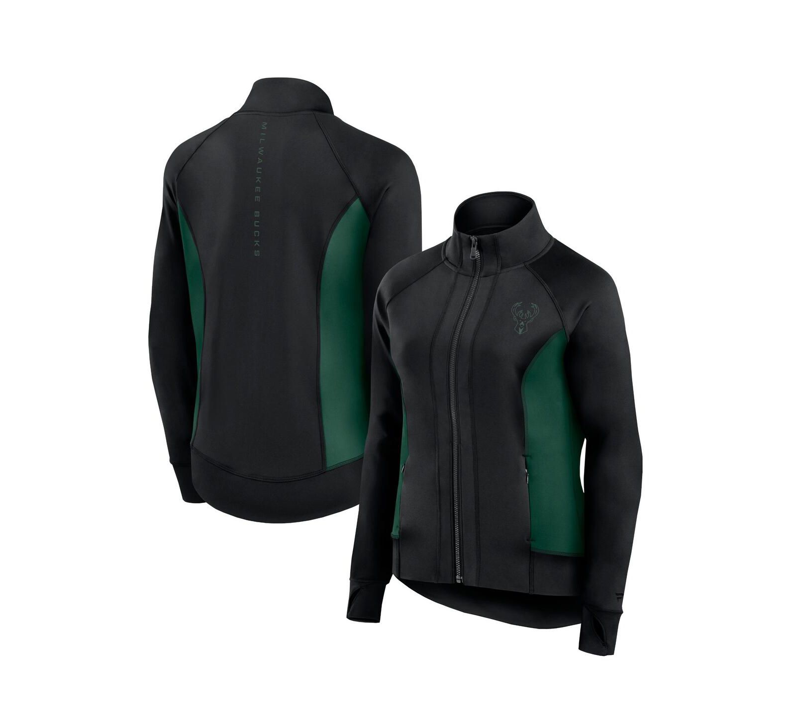 Fanatics Women's Black Milwaukee Bucks Studio Fitted Full-Zip Gym Track Jacket