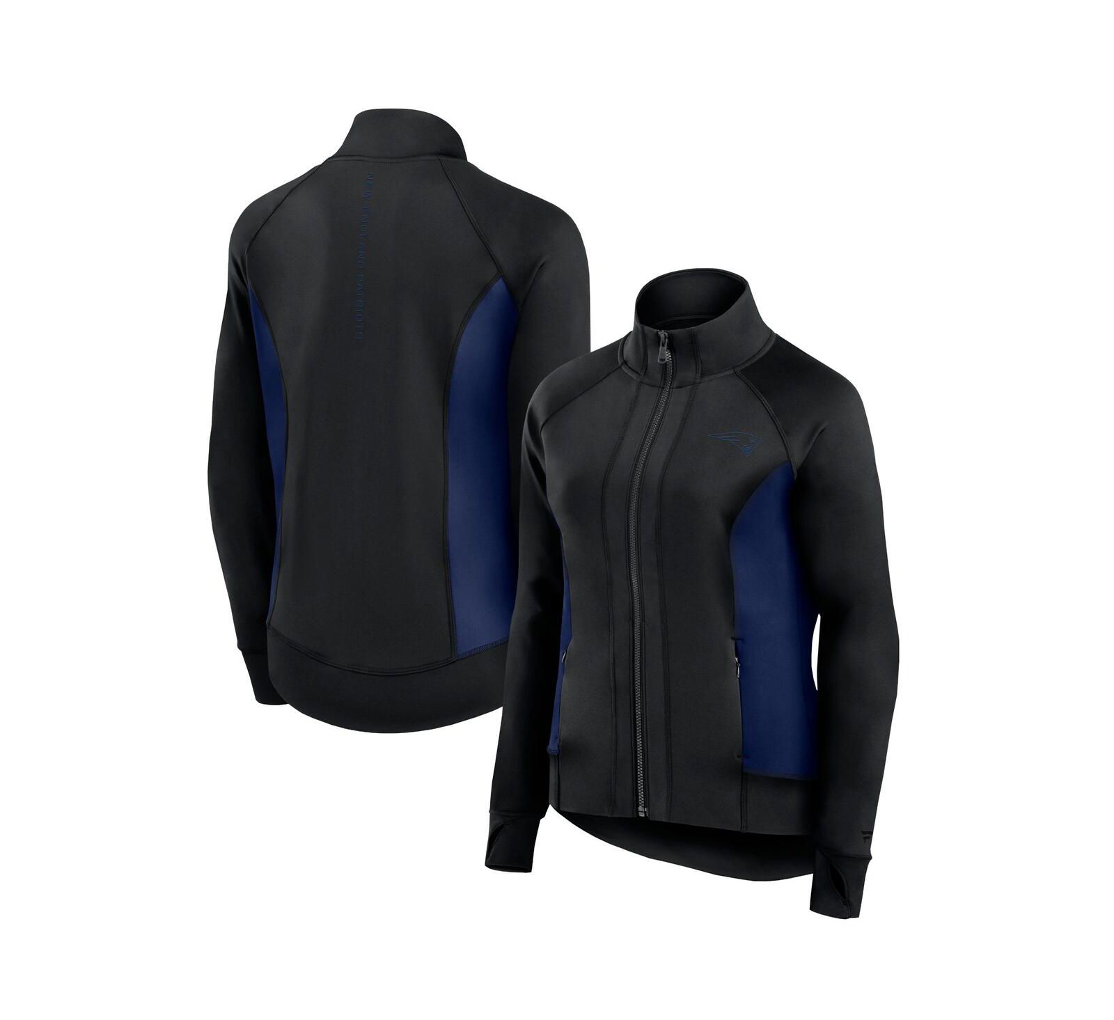 Fanatics Women's Black New England Patriots Studio Fitted Full-Zip Gym Track Jacket