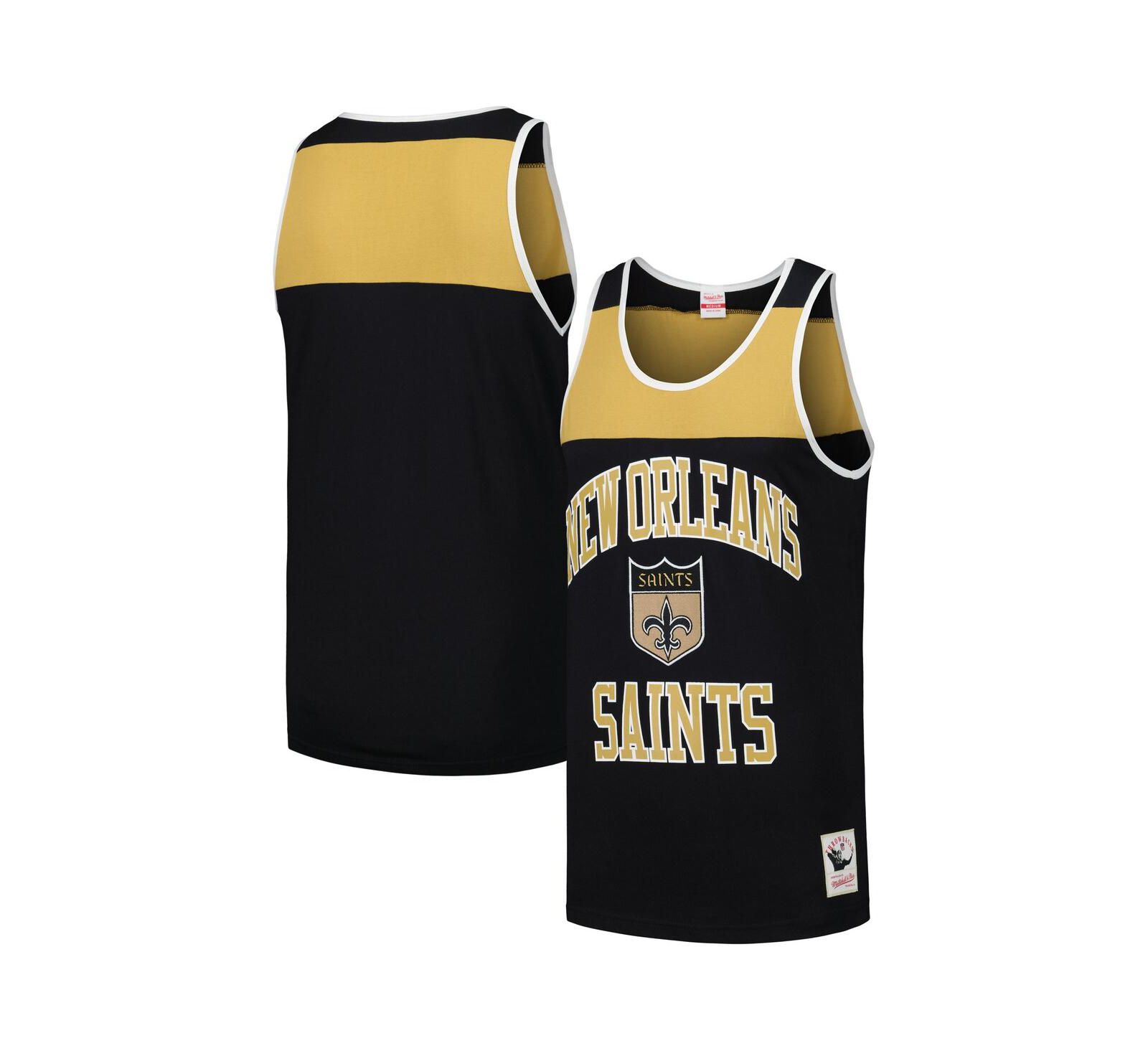 Мужской майка Mitchell & Ness New Orleans Saints Gridiron Classics Heritage Colorblock черного и золотого цвета