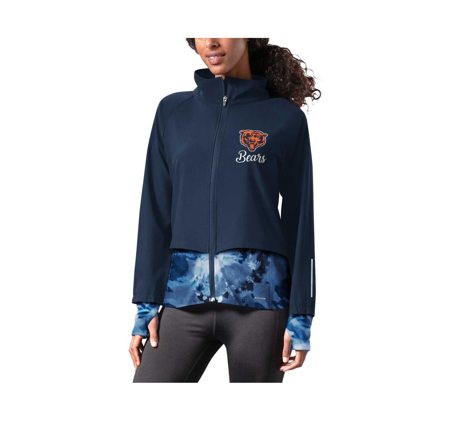 MSX by Michael Strahan Women's Navy Chicago Bears Grace Raglan Full-Zip Running Jacket