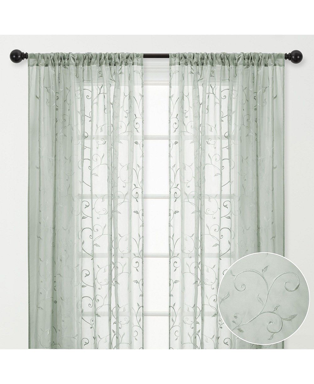 Шторы Chanasya Premium Embroidered Swirl Vine, серые, 2 панели