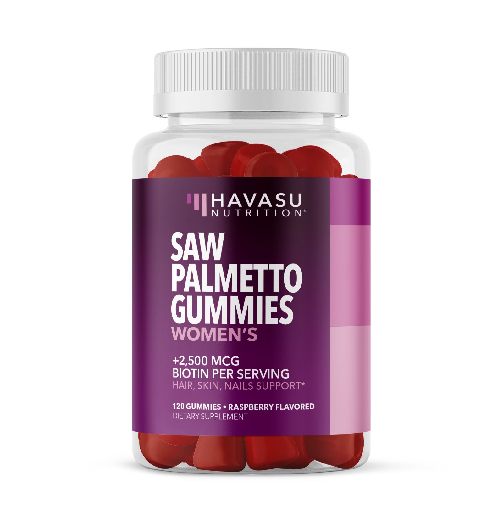 Havasu Nutrition Saw Palmetto для женщин + 2500 mcg Biotin, жевательные таблетки для волос, кожи и ногтей, послеродовой рост волос, 120 шт