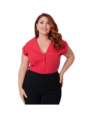 Unique Vintage Plus Size Women's 1960s Twill Sleeveless Blouse