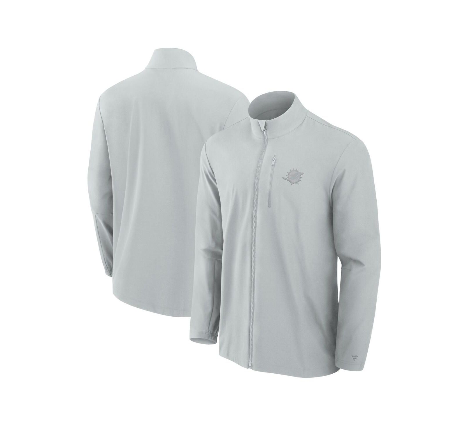 Fanatics Men's Gray Miami Dolphins Front Office Woven Full-Zip Jacket