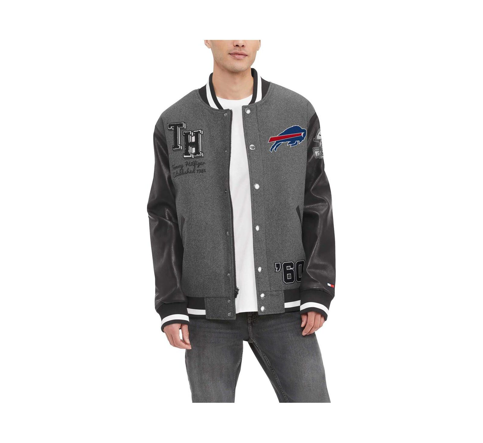 Tommy Hilfiger Men's Heather Gray Buffalo Bills Gunner Full-Zip Varsity Jacket