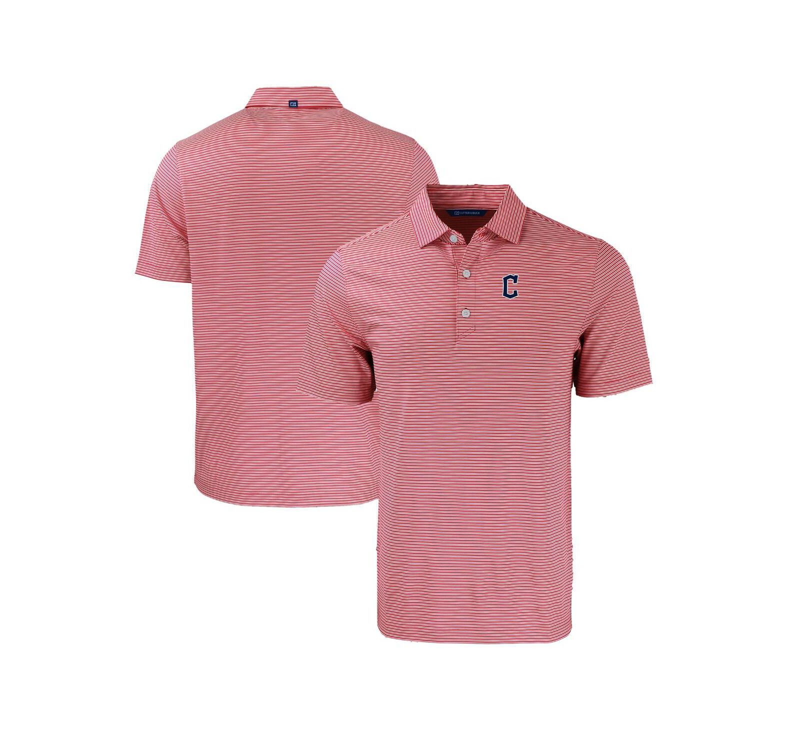 Cutter & Buck Men's Red/White Cleveland Guardians Forge Eco Double Stripe Stretch Polo