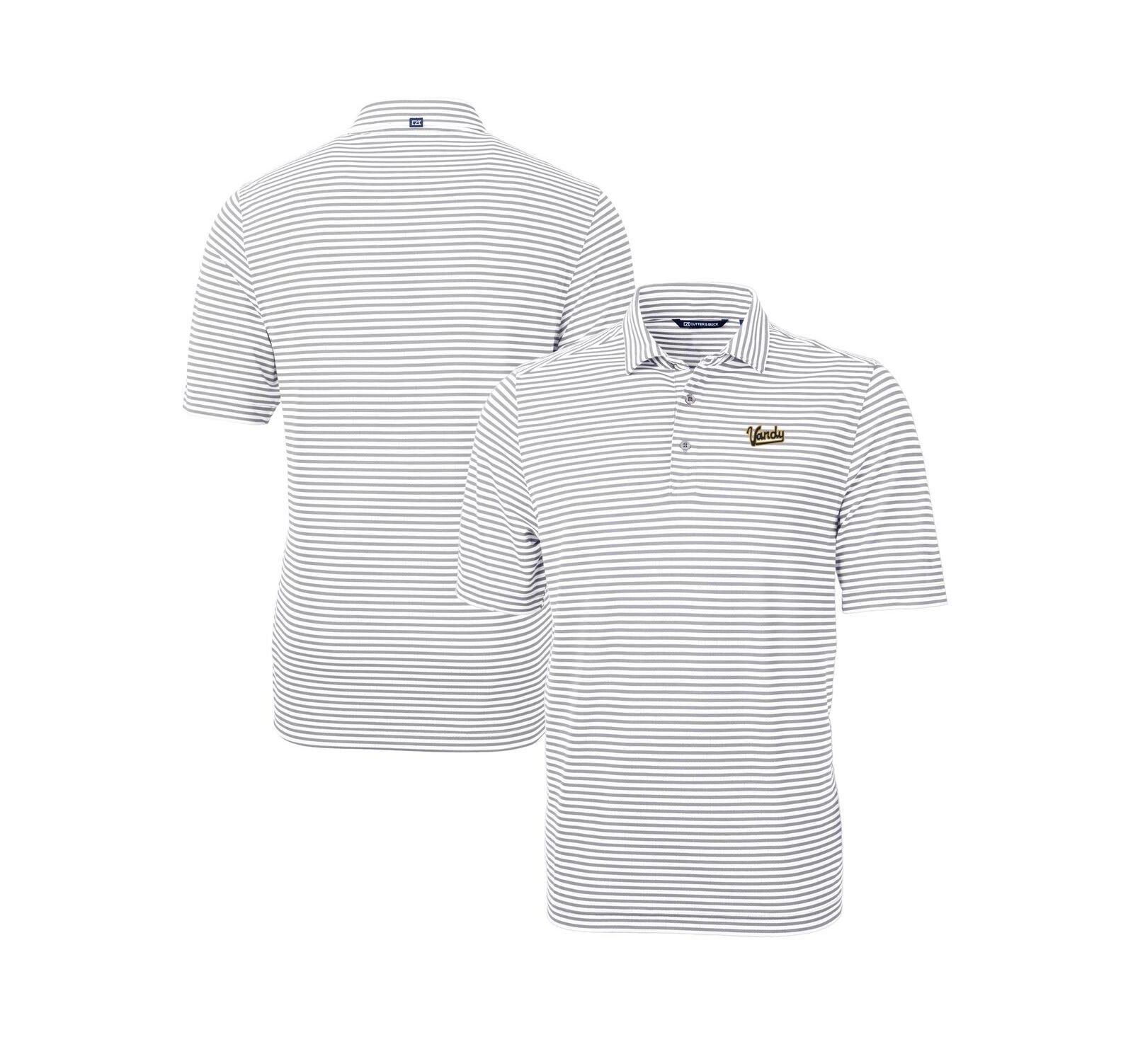 Мужская поло-рубашка Cutter & Buck Gray/White Vanderbilt Commodores Vault DryTec Virtue Eco Pique Stripe