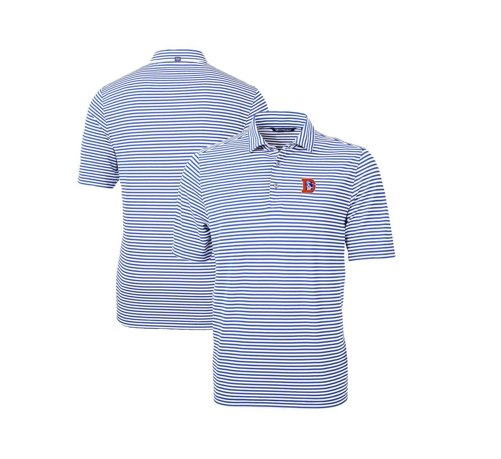 Мужское поло Cutter & Buck Denver Broncos Throwback Logo Virtue Eco Pique Stripe синего цвета