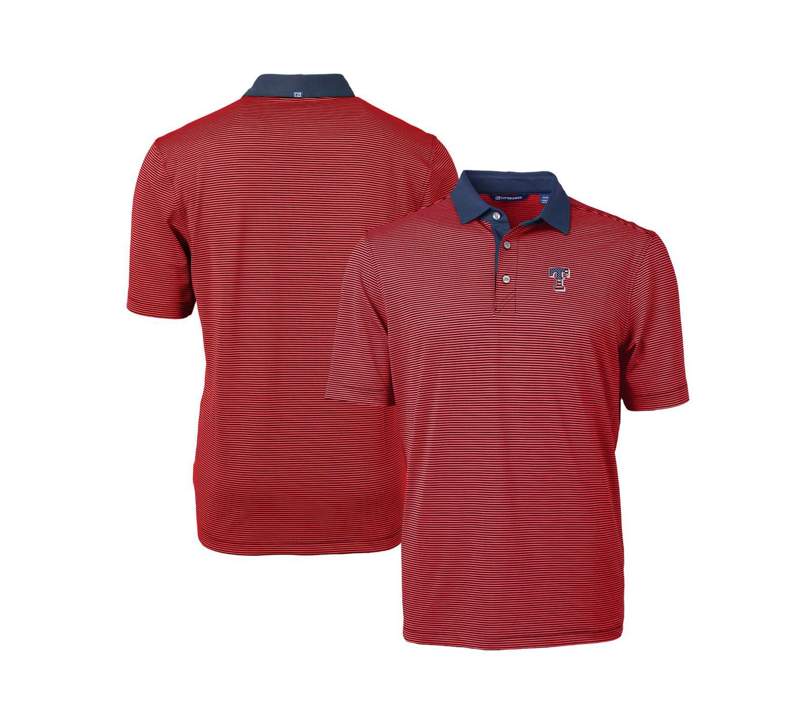 Cutter & Buck Men's Red Texas Rangers Americana Logo Virtue Eco Pique Stripe Polo