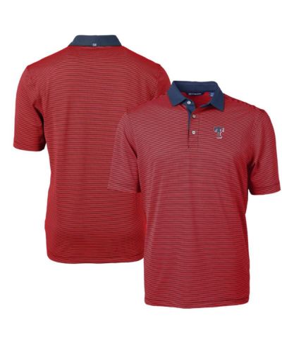 Cutter & Buck Men's Red Texas Rangers Americana Logo Virtue Eco Pique Stripe Polo