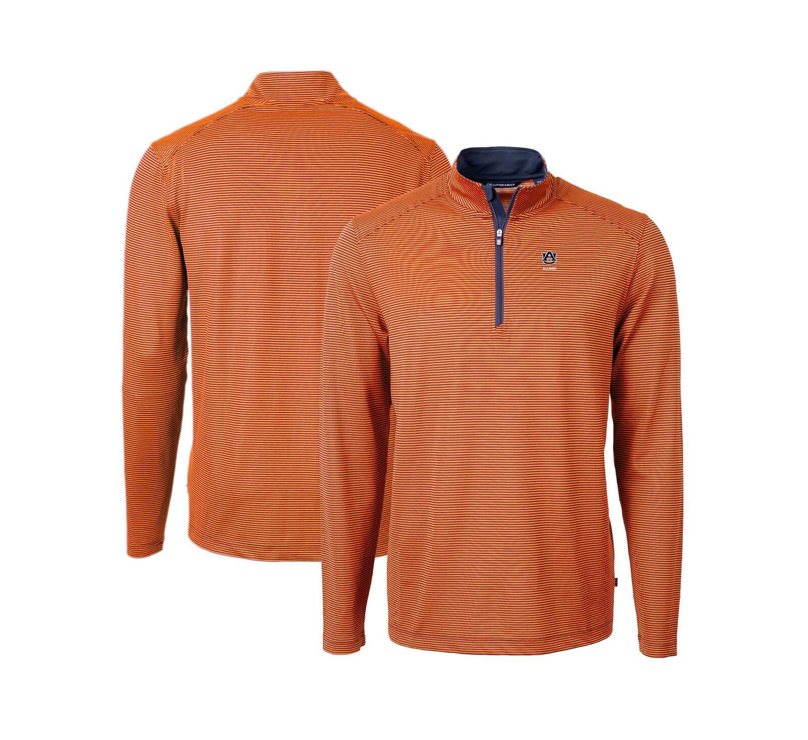 Cutter & Buck Men's Orange Auburn Tigers Alumni Logo DryTec Virtue Eco Pique Micro Stripe Quarter-Zip Pullover Top