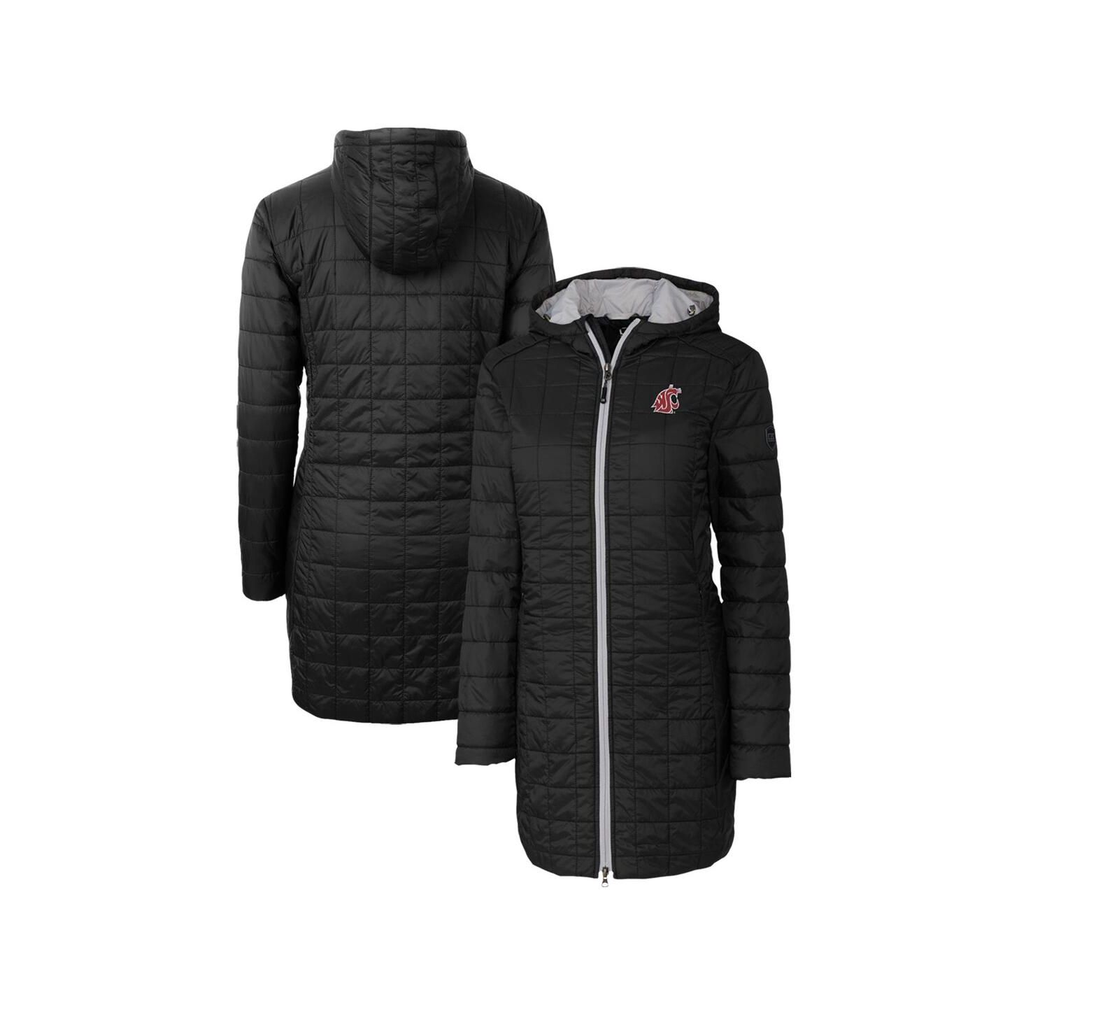 Cutter & Buck Women's Black Washington State Cougars Rainier PrimaLoft Eco Hooded Long Coat