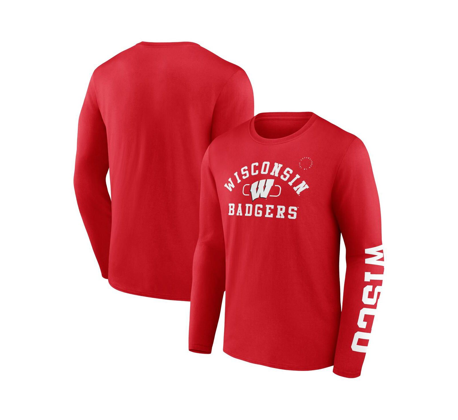 Мужская футболка Fanatics Red Wisconsin Badgers Modern Arch 2-Hit Long Sleeve