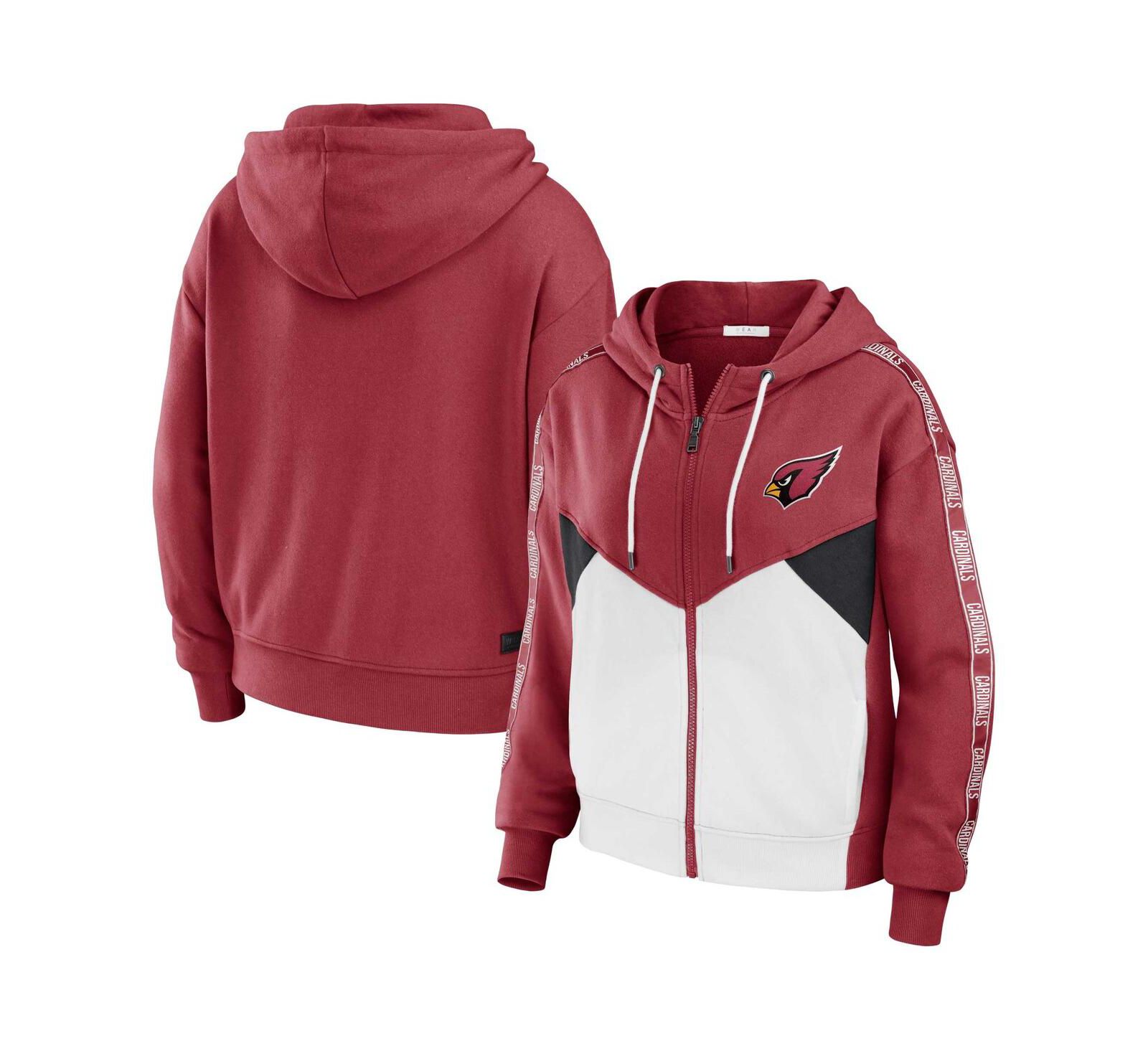 Худи WEAR by Erin Andrews Women's Cardinal/White Arizona Cardinals Color Block Light Weight Modest Crop Full-Zip