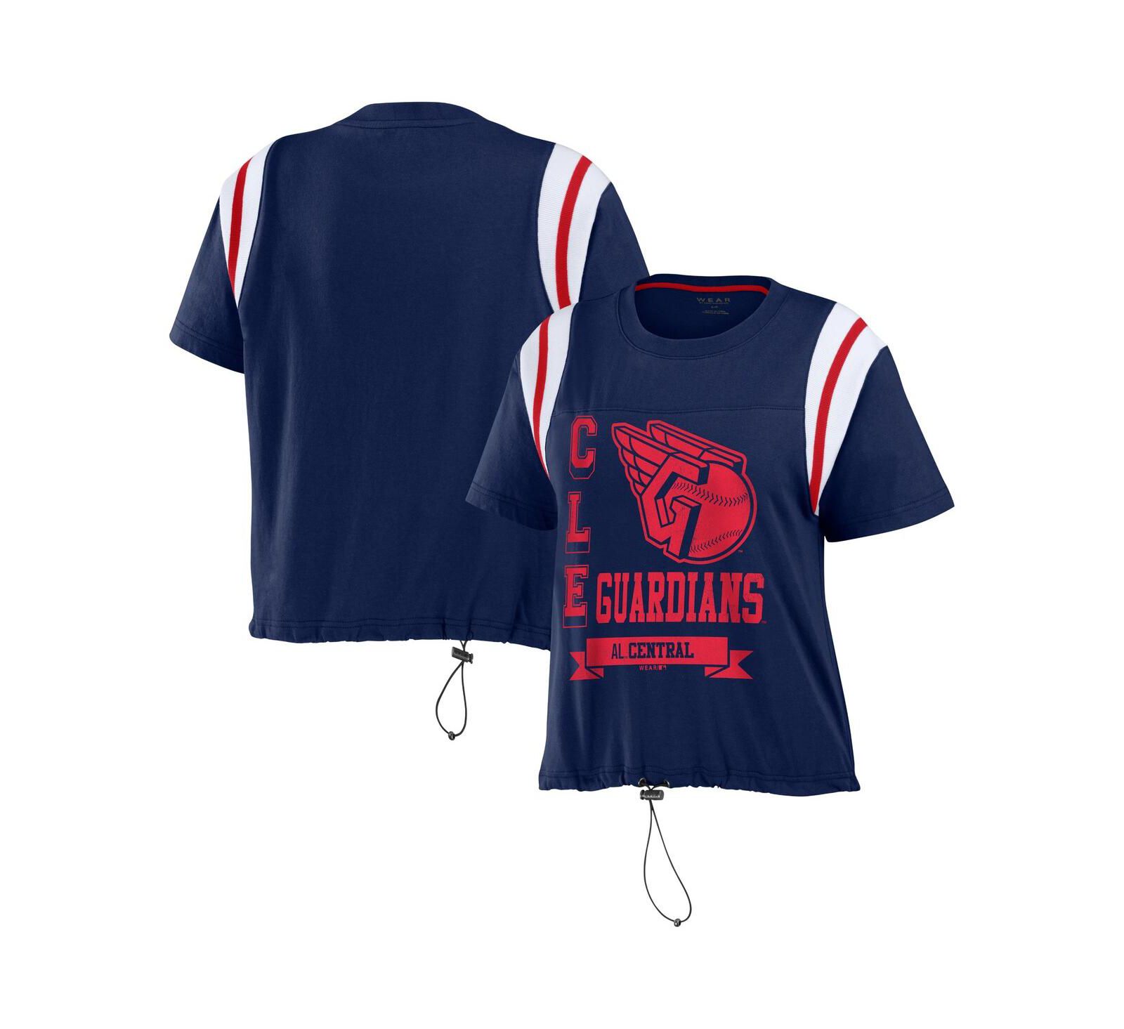 Женская футболка WEAR by Erin Andrews Navy Cleveland Guardians Cinched Colorblock