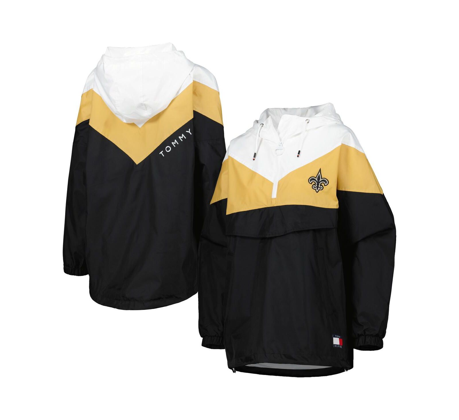 Tommy Hilfiger Women's White/Gold New Orleans Saints Staci Half-Zip Hoodie Windbreaker Jacket