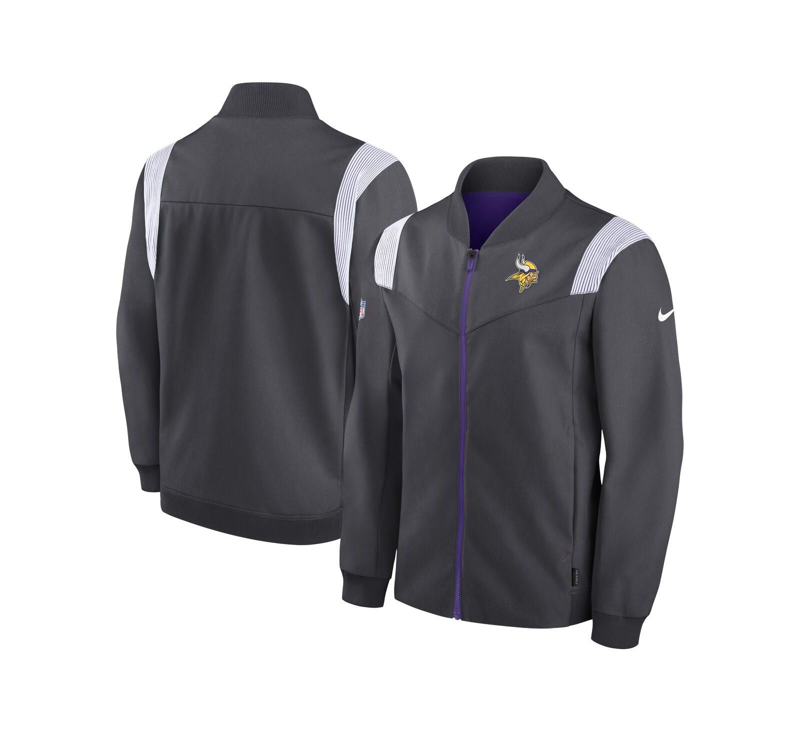 Nike Men's Anthracite Minnesota Vikings Sideline Coaches Bomber Full-Zip Jacket