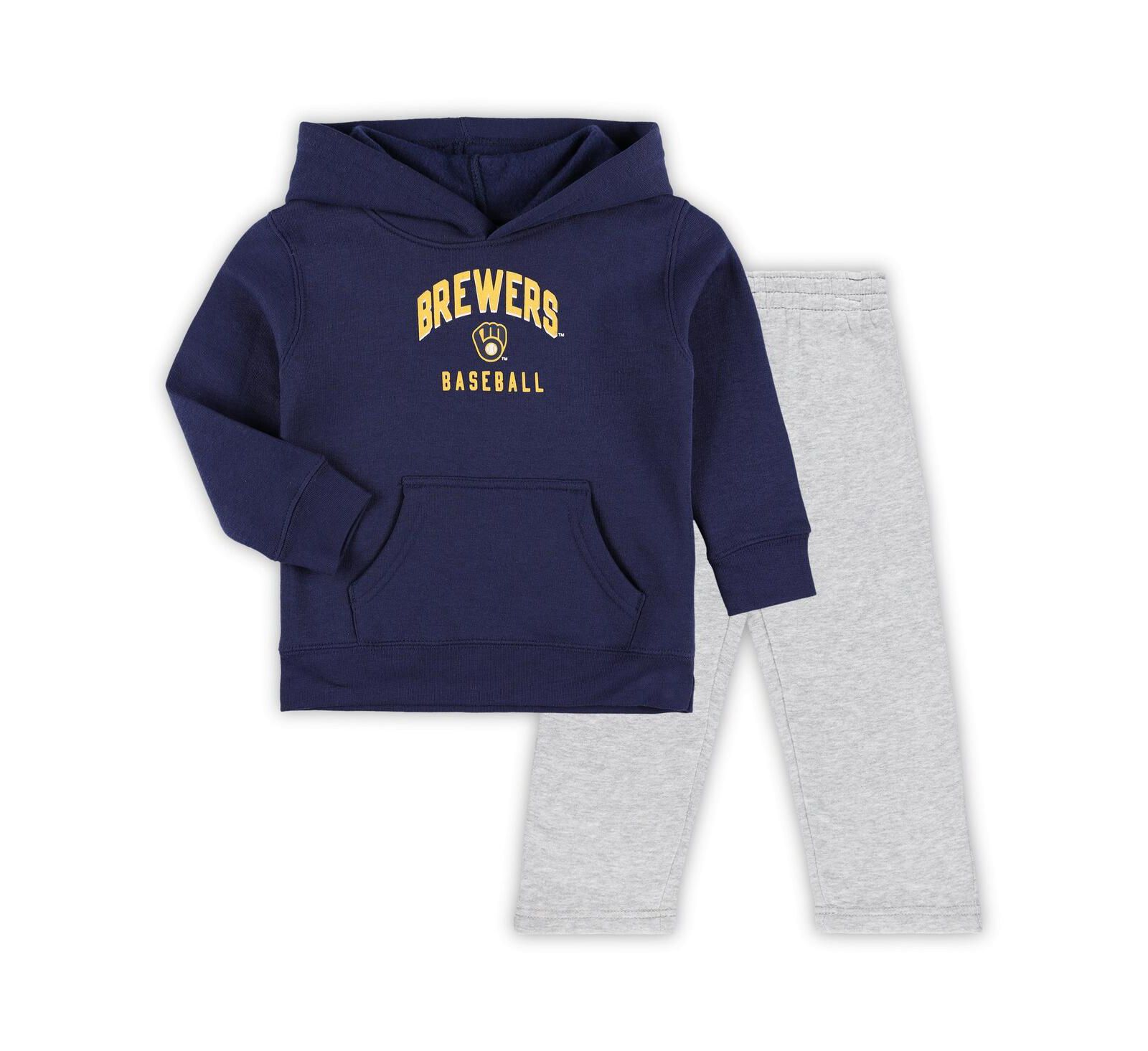 Outerstuff детский комплект: флисовое худи и брюки Milwaukee Brewers, темно-синий/серый