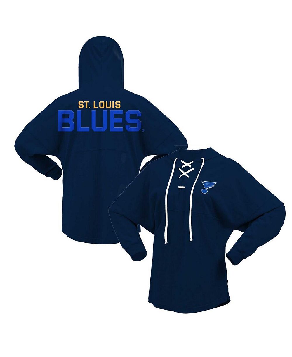 Мужская и женская толстовка Fanatics Navy St. Louis Blues Jersey Lace-Up V-Neck Long Sleeve Hoodie
