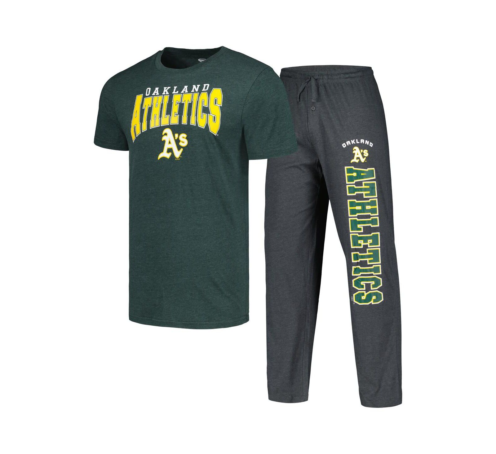 Concepts Sport Men's Charcoal/Green Oakland Athletics Meter T-Shirt Pants Sleep Set