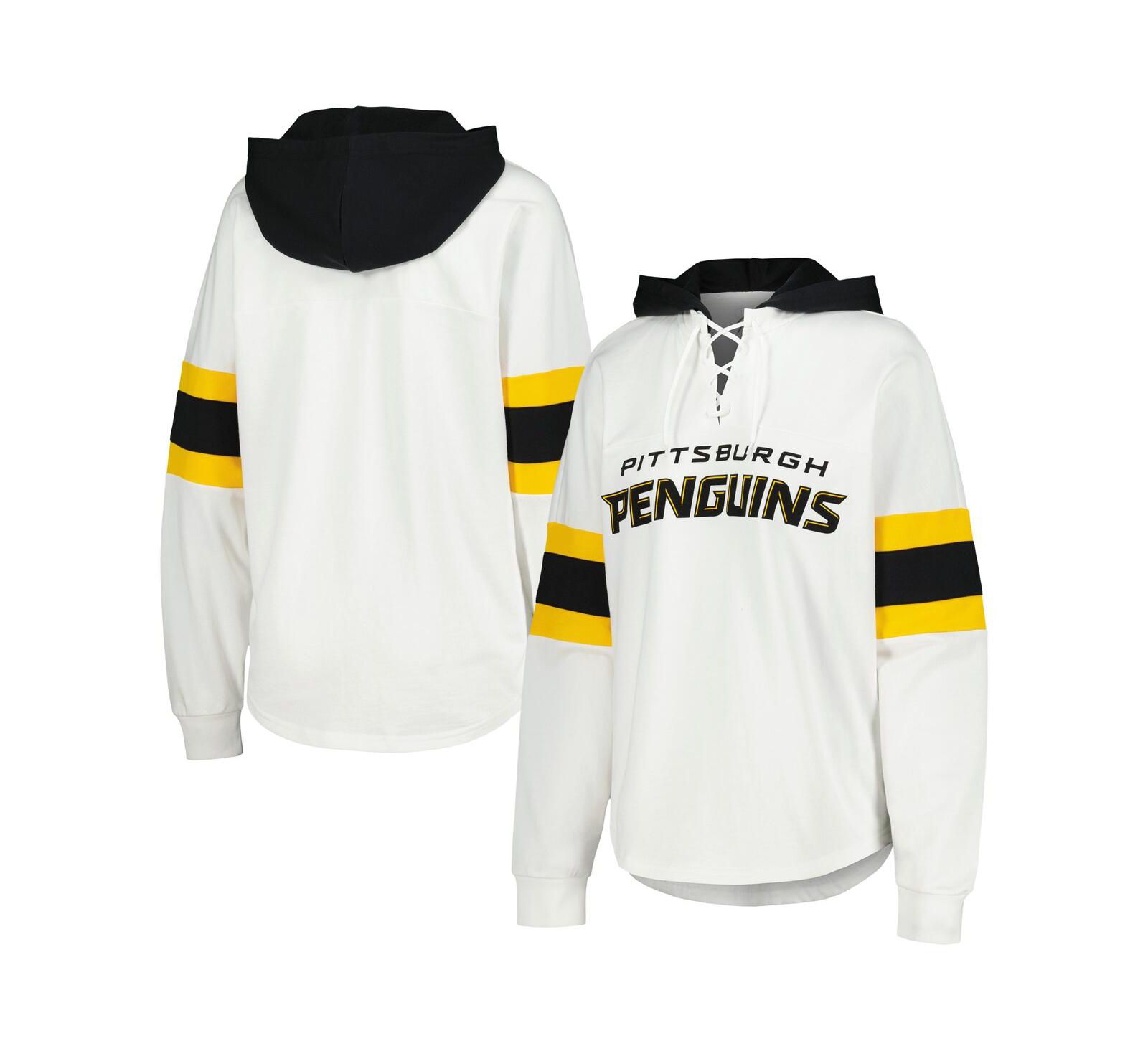 G-III 4Her by Carl Banks Женская толстовка-худи с длинным рукавом и шнуровкой White/Black Pittsburgh Penguins Goal Zone