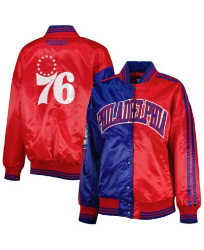 Женская куртка Starter Royal/Red Philadelphia 76ers Split Colorblock Satin Full-Snap Varsity