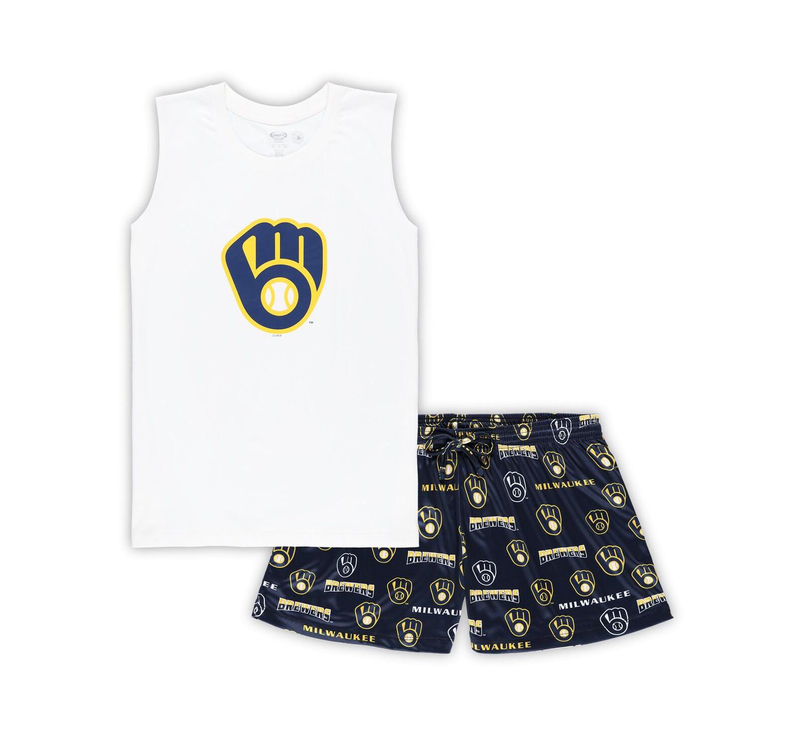 Concepts Sport Women's White/Navy Milwaukee Brewers Plus Size Tank Top Shorts Sleep Set