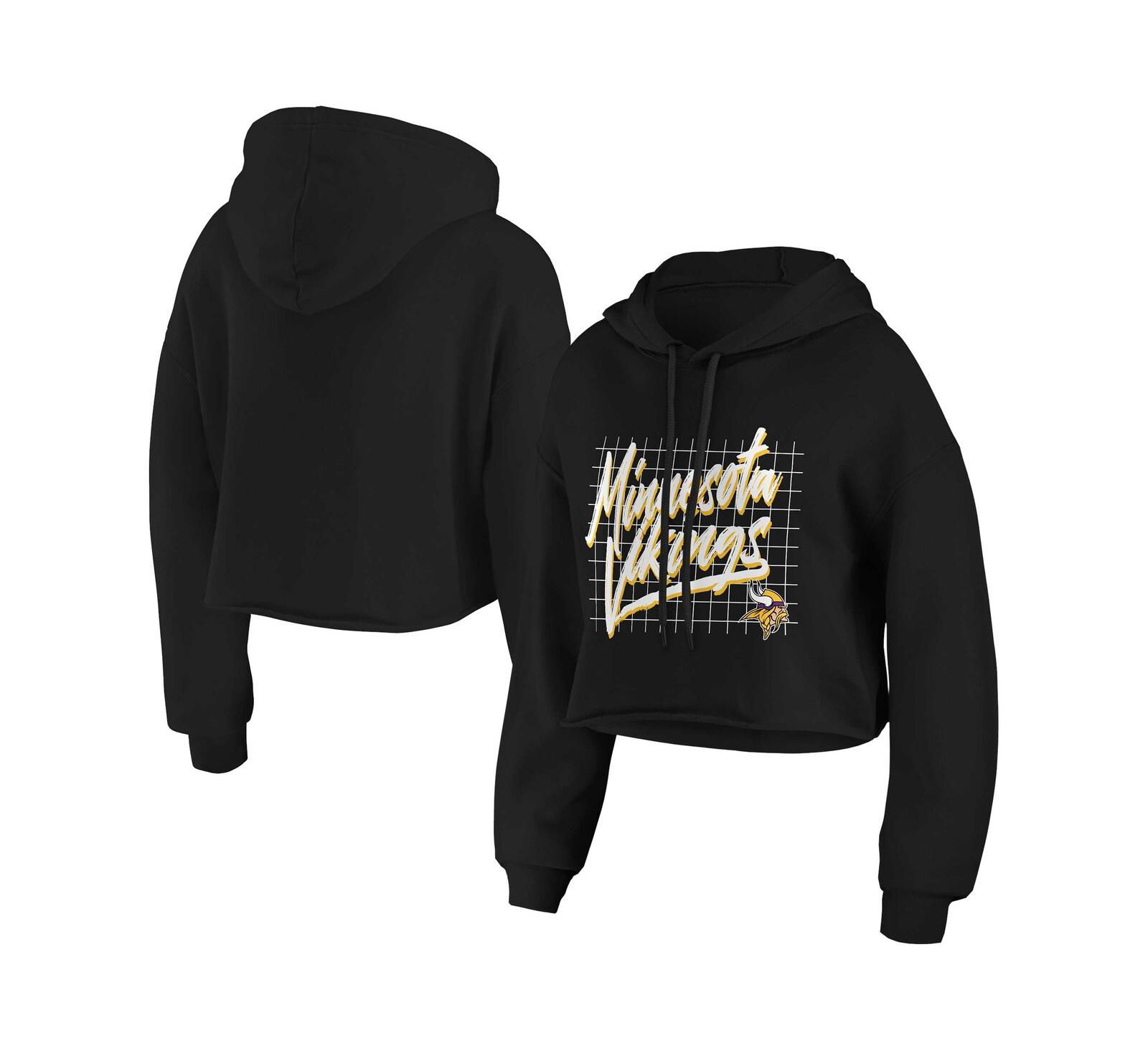 WEAR by Erin Andrews Women's Black Minnesota Vikings Domestic Cropped Pullover Hoodie