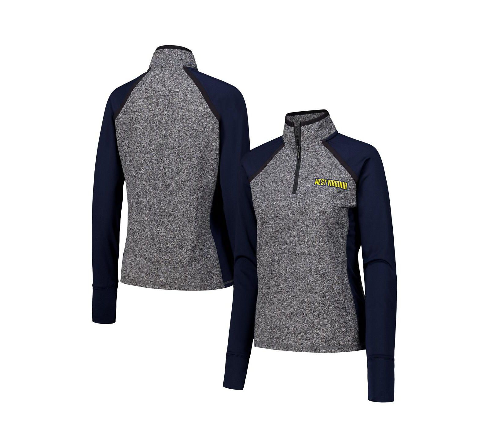 Camp David Women's Navy/Heather Gray West Virginia Mountaineers Finalist Raglan Quarter-Zip Jacket