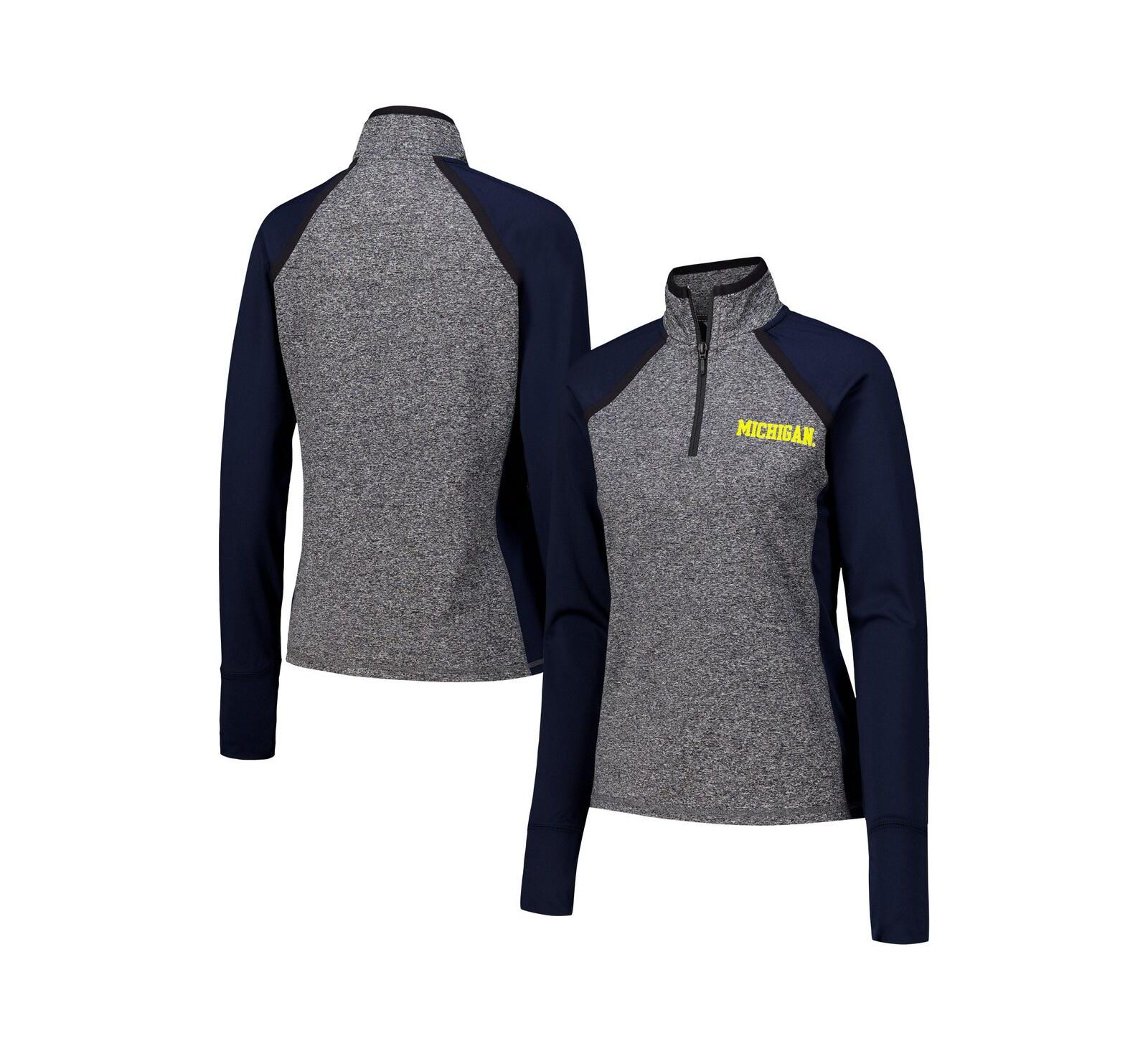 Camp David Women's Navy/Heather Gray Michigan Wolverines Finalist Raglan Quarter-Zip Jacket