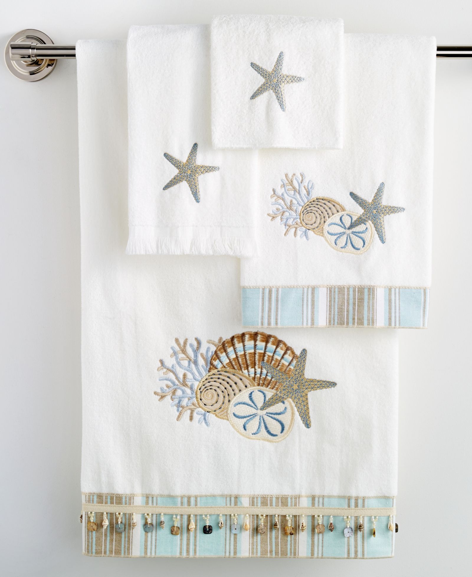 Avanti By the Sea вышитое хлопковое полотенце для лица, 13" x 13"